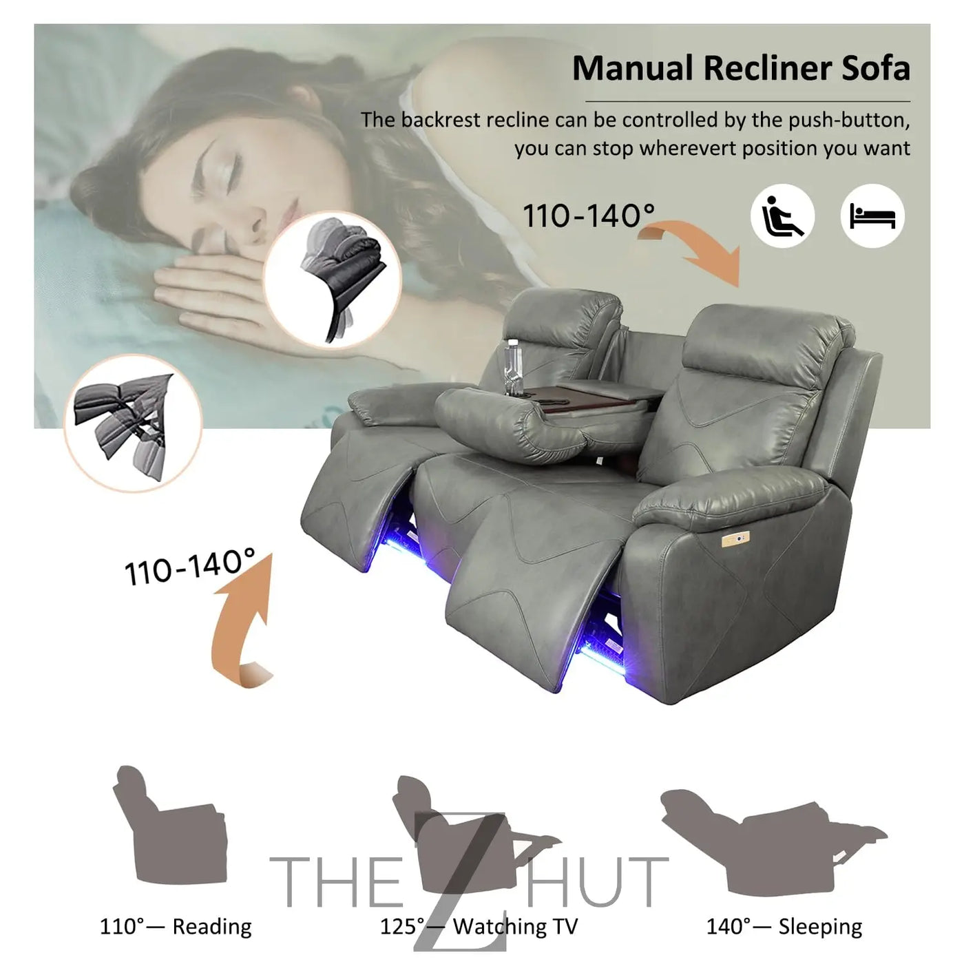 A Ainehome Furniture 3PC Sectional Sofa Living Room Office Sofa Set Electric Motion Sofa Loveseat Reclining Sofa(A-Grey, 3 Piece Set) THE Z HUT