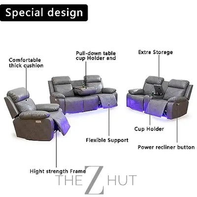 A Ainehome Furniture 3PC Sectional Sofa Living Room Office Sofa Set Electric Motion Sofa Loveseat Reclining Sofa(A-Grey, 3 Piece Set) THE Z HUT