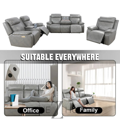 A Ainehome Furniture 3PC Sectional Sofa Living Room Office Sofa Set Electric Motion Sofa Loveseat Reclining Sofa(A-Grey, 3 Piece Set) THE Z HUT