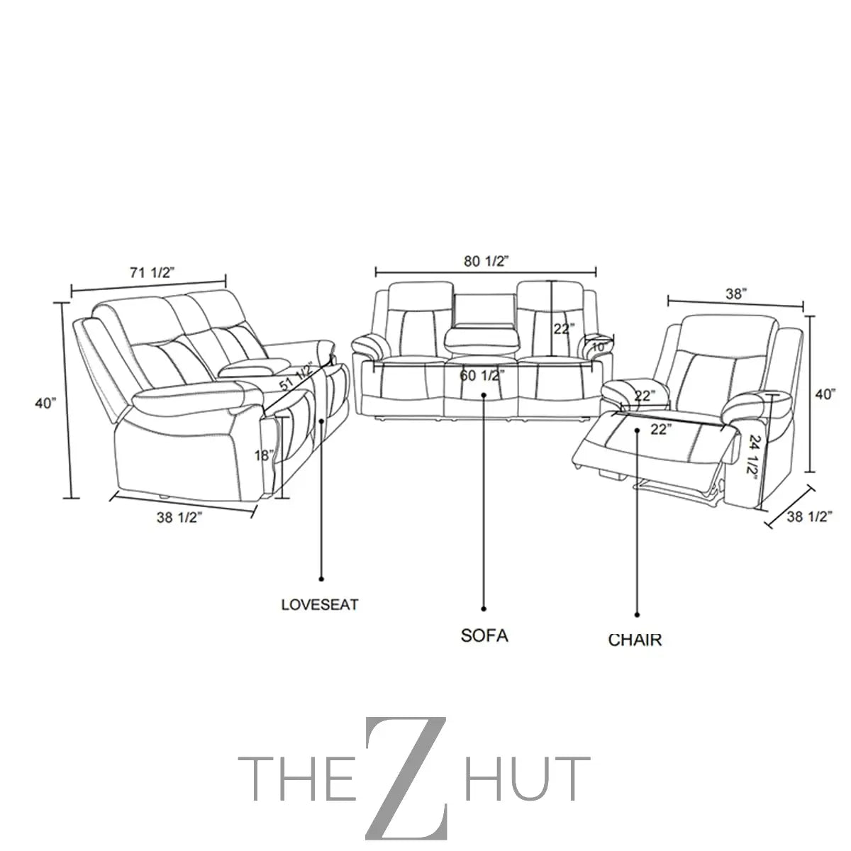 A Ainehome Furniture 3PC Sectional Sofa Living Room Office Sofa Set Electric Motion Sofa Loveseat Reclining Sofa(A-Grey, 3 Piece Set) THE Z HUT