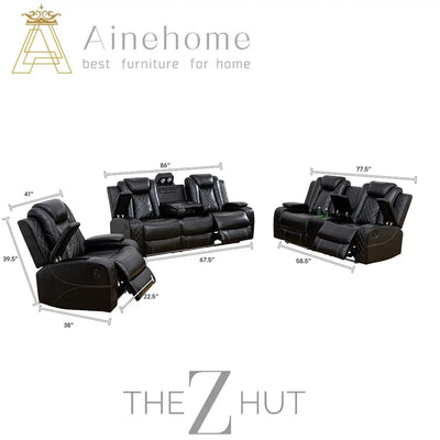 A Ainehome Furniture 3PC Sectional Sofa Living Room Office Sofa Set Electric Motion Sofa Loveseat Reclining Sofa(A-Grey, 3 Piece Set) THE Z HUT