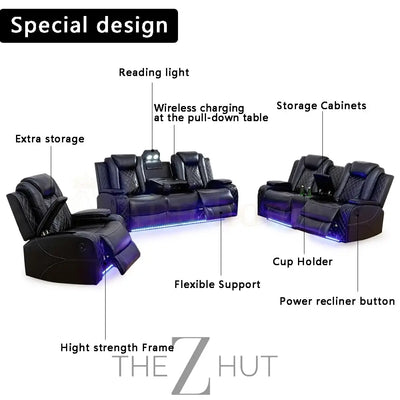 A Ainehome Furniture 3PC Sectional Sofa Living Room Office Sofa Set Electric Motion Sofa Loveseat Reclining Sofa(A-Grey, 3 Piece Set) THE Z HUT