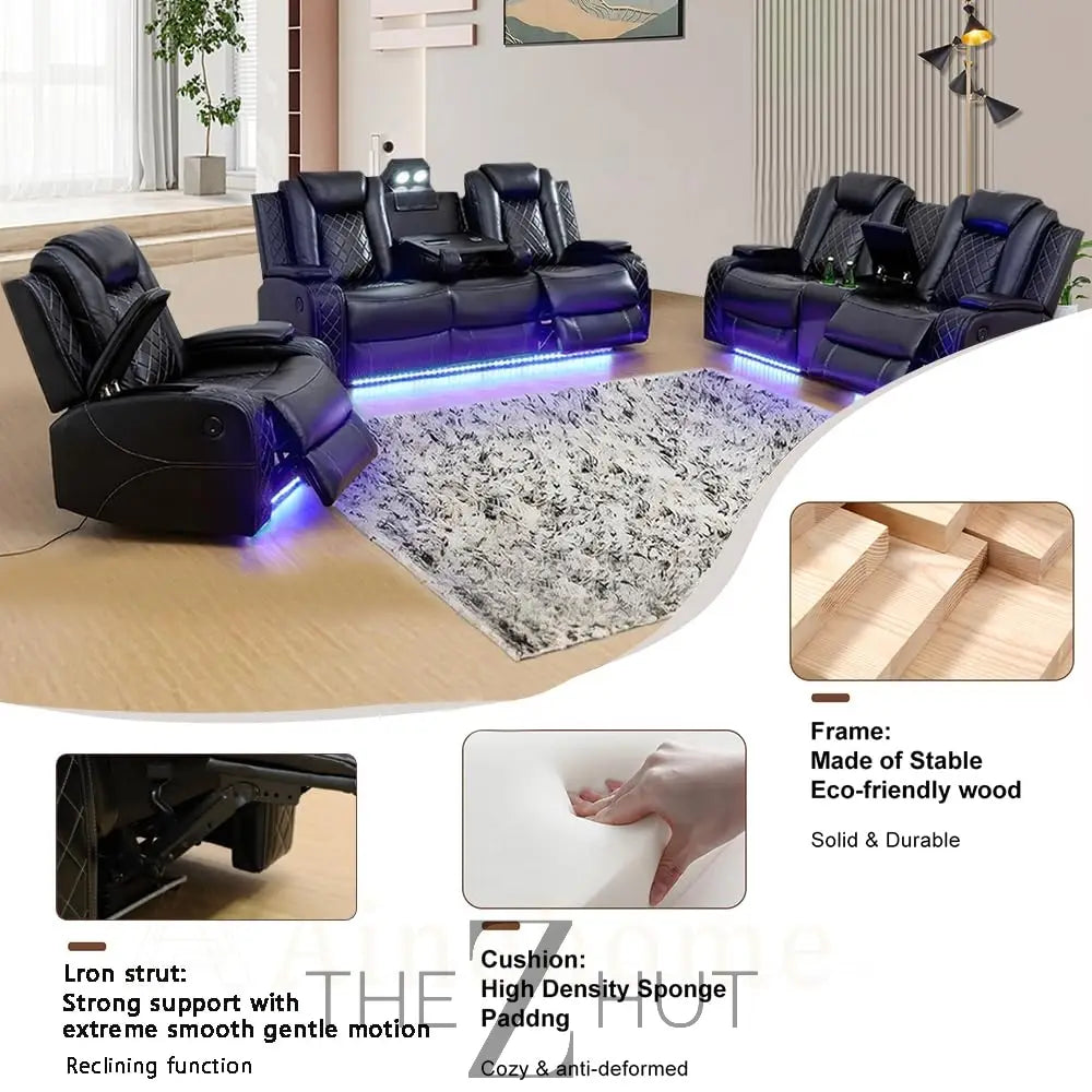 A Ainehome Furniture 3PC Sectional Sofa Living Room Office Sofa Set Electric Motion Sofa Loveseat Reclining Sofa(A-Grey, 3 Piece Set) THE Z HUT
