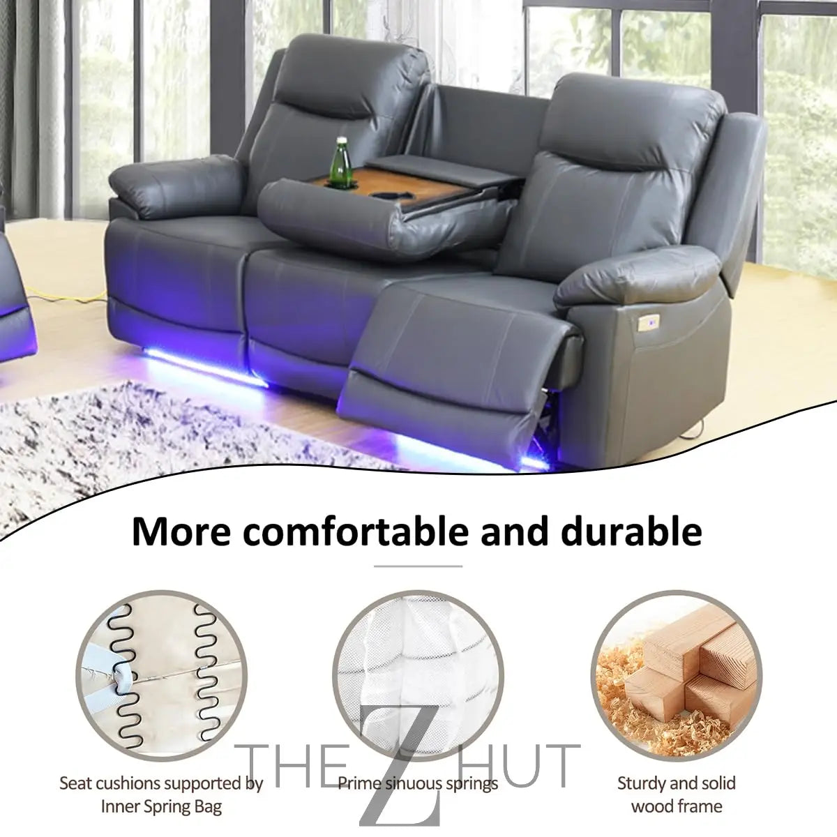 A Ainehome Furniture 3PC Sectional Sofa Living Room Office Sofa Set Electric Motion Sofa Loveseat Reclining Sofa(A-Grey, 3 Piece Set) THE Z HUT