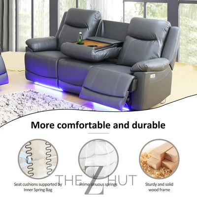 A Ainehome Furniture 3PC Sectional Sofa Living Room Office Sofa Set Electric Motion Sofa Loveseat Reclining Sofa(A-Grey, 3 Piece Set) THE Z HUT