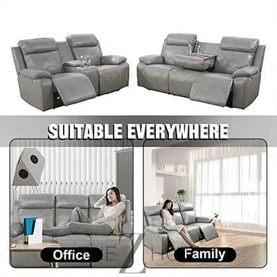A Ainehome Furniture 3PC Sectional Sofa Living Room Office Sofa Set Electric Motion Sofa Loveseat Reclining Sofa(A-Grey, 3 Piece Set) THE Z HUT