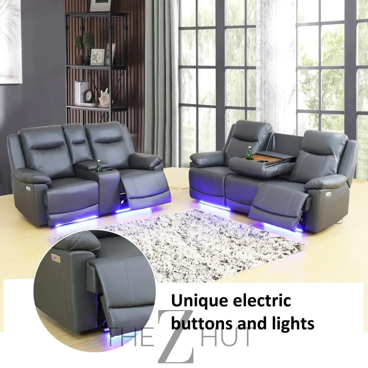 A Ainehome Furniture 3PC Sectional Sofa Living Room Office Sofa Set Electric Motion Sofa Loveseat Reclining Sofa(A-Grey, 3 Piece Set) THE Z HUT