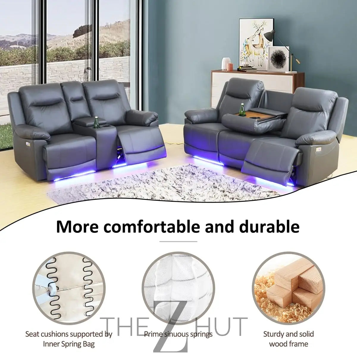 A Ainehome Furniture 3PC Sectional Sofa Living Room Office Sofa Set Electric Motion Sofa Loveseat Reclining Sofa(A-Grey, 3 Piece Set) THE Z HUT