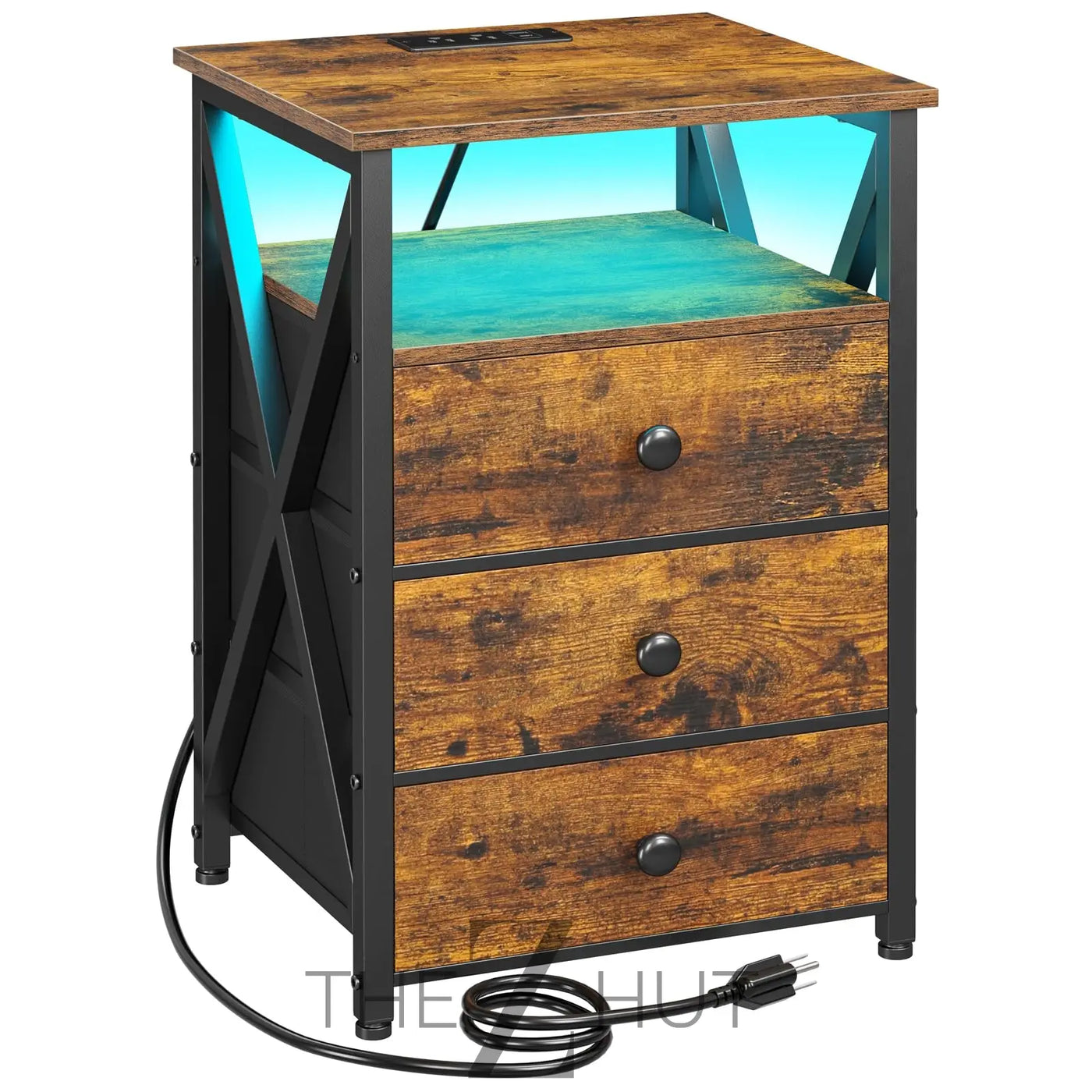 AMHANCIBLE Night Stand Set 2, LED Nightstand with Charging Station, End Side Tables with USB Port & Outlet, Bedside Table with Fabric Drawers for Bedroom Living Room, Black, HET053LBK THE Z HUT