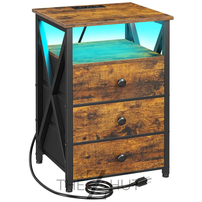 AMHANCIBLE Night Stand Set 2, LED Nightstand with Charging Station, End Side Tables with USB Port & Outlet, Bedside Table with Fabric Drawers for Bedroom Living Room, Black, HET053LBK THE Z HUT