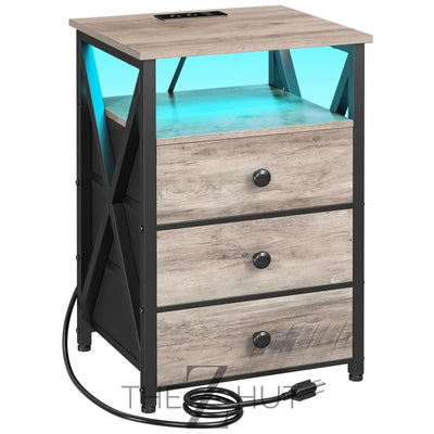AMHANCIBLE Night Stand Set 2, LED Nightstand with Charging Station, End Side Tables with USB Port & Outlet, Bedside Table with Fabric Drawers for Bedroom Living Room, Black, HET053LBK THE Z HUT