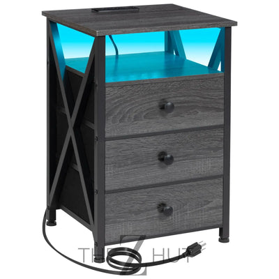 AMHANCIBLE Night Stand Set 2, LED Nightstand with Charging Station, End Side Tables with USB Port & Outlet, Bedside Table with Fabric Drawers for Bedroom Living Room, Black, HET053LBK THE Z HUT