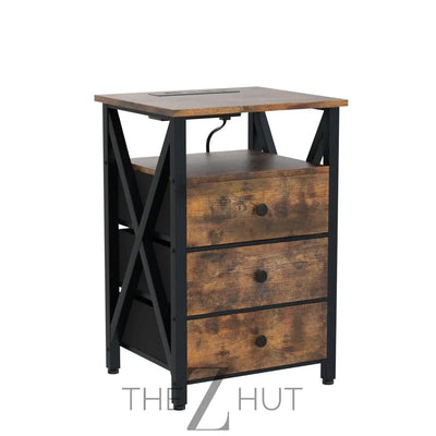 AMHANCIBLE Night Stand Set 2, LED Nightstand with Charging Station, End Side Tables with USB Port & Outlet, Bedside Table with Fabric Drawers for Bedroom Living Room, Black, HET053LBK THE Z HUT
