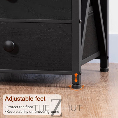AMHANCIBLE Night Stand Set 2, LED Nightstand with Charging Station, End Side Tables with USB Port & Outlet, Bedside Table with Fabric Drawers for Bedroom Living Room, Black, HET053LBK THE Z HUT