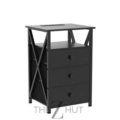AMHANCIBLE Night Stand Set 2, LED Nightstand with Charging Station, End Side Tables with USB Port & Outlet, Bedside Table with Fabric Drawers for Bedroom Living Room, Black, HET053LBK THE Z HUT