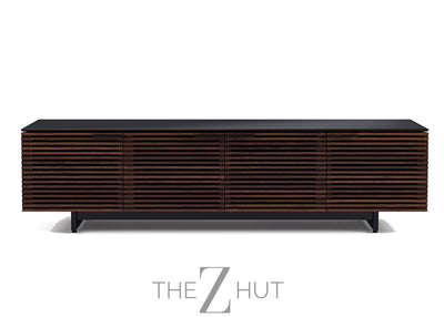 BDI Furniture Corridor 8173-79.25'' TV Stand for TVs up to 85" with Soundbar Shelf, Adjustable Shelves, Cable Management, Ventilation, Tempered Glass Top, Chocolate Stained Walnut THE Z HUT