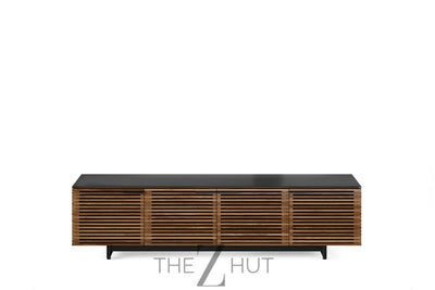 BDI Furniture Corridor 8173-79.25'' TV Stand for TVs up to 85" with Soundbar Shelf, Adjustable Shelves, Cable Management, Ventilation, Tempered Glass Top, Chocolate Stained Walnut THE Z HUT