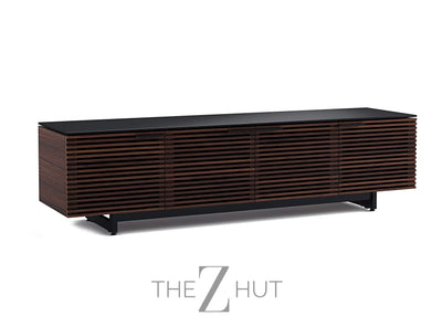 BDI Furniture Corridor 8173-79.25'' TV Stand for TVs up to 85" with Soundbar Shelf, Adjustable Shelves, Cable Management, Ventilation, Tempered Glass Top, Chocolate Stained Walnut THE Z HUT