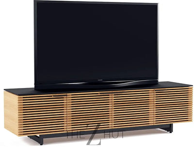 BDI Furniture Corridor 8173-79.25'' TV Stand for TVs up to 85" with Soundbar Shelf, Adjustable Shelves, Cable Management, Ventilation, Tempered Glass Top, Chocolate Stained Walnut THE Z HUT
