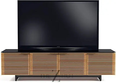 BDI Furniture Corridor 8173-79.25'' TV Stand for TVs up to 85" with Soundbar Shelf, Adjustable Shelves, Cable Management, Ventilation, Tempered Glass Top, Chocolate Stained Walnut THE Z HUT