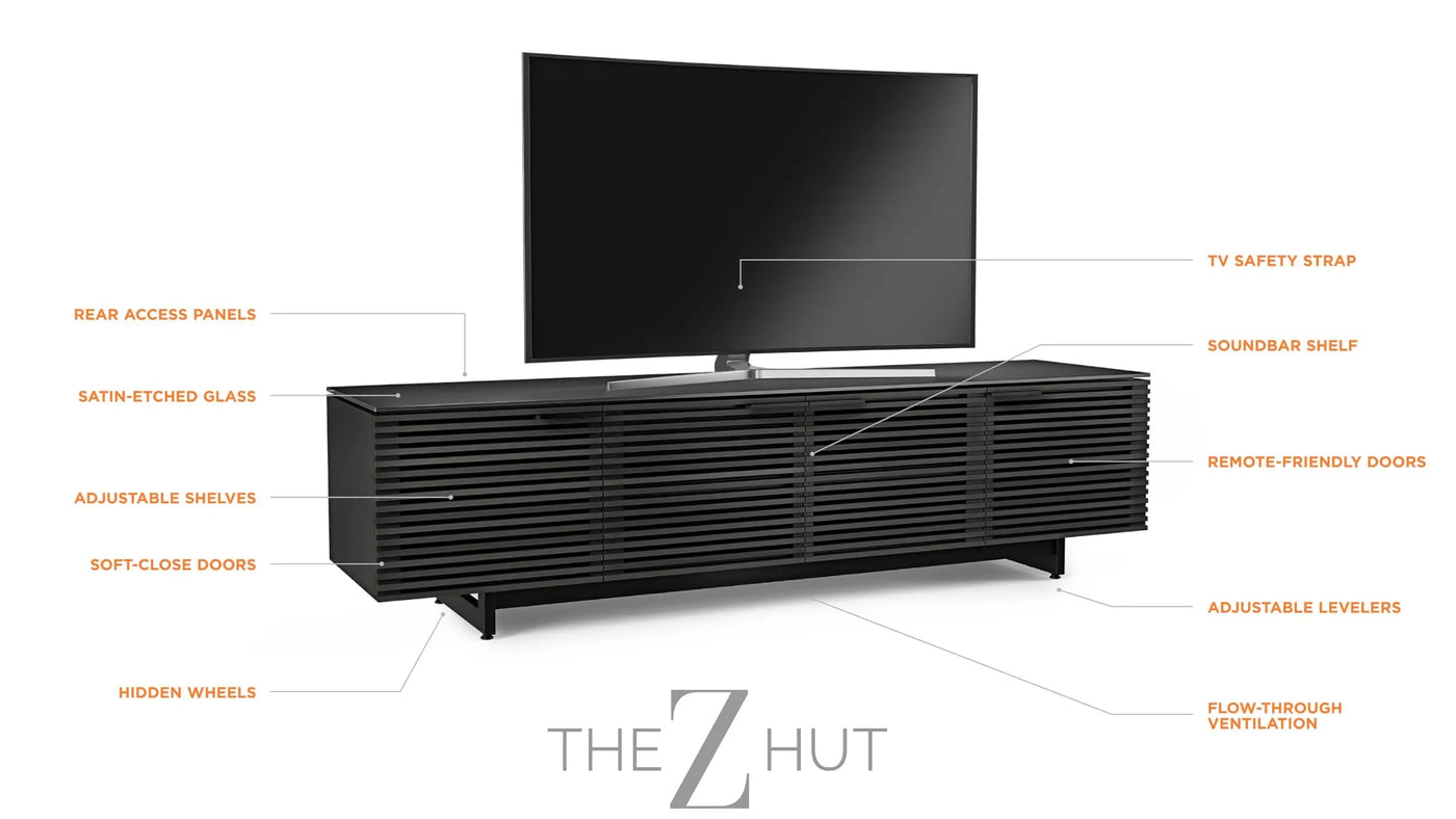 BDI Furniture Corridor 8173-79.25'' TV Stand for TVs up to 85" with Soundbar Shelf, Adjustable Shelves, Cable Management, Ventilation, Tempered Glass Top, Chocolate Stained Walnut THE Z HUT