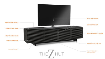 BDI Furniture Corridor 8173-79.25'' TV Stand for TVs up to 85" with Soundbar Shelf, Adjustable Shelves, Cable Management, Ventilation, Tempered Glass Top, Chocolate Stained Walnut THE Z HUT