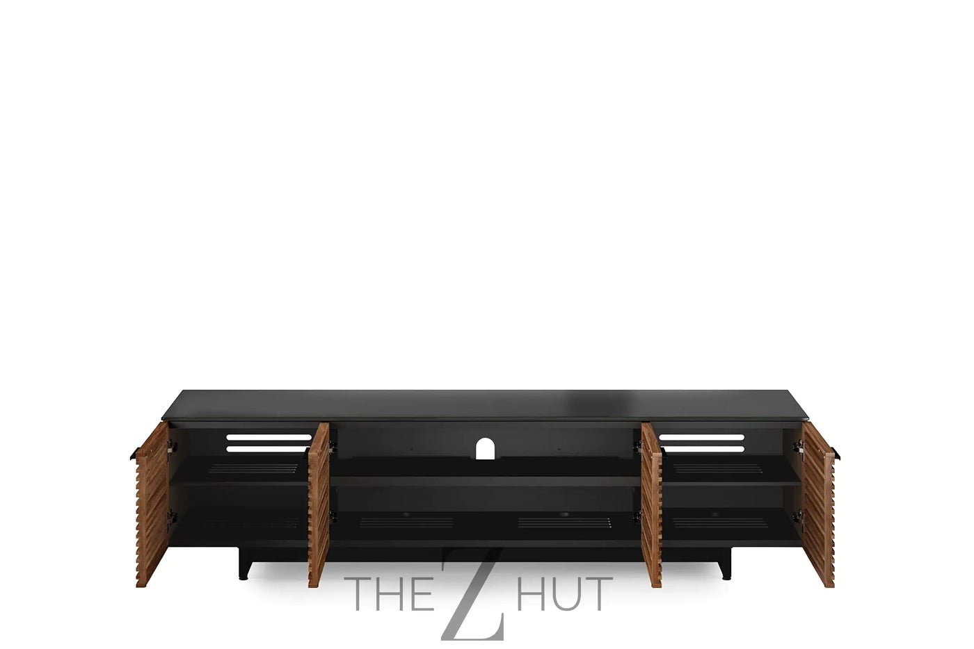 BDI Furniture Corridor 8173-79.25'' TV Stand for TVs up to 85" with Soundbar Shelf, Adjustable Shelves, Cable Management, Ventilation, Tempered Glass Top, Chocolate Stained Walnut THE Z HUT