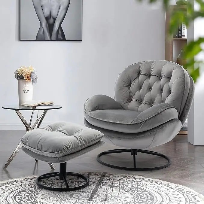 Baysitone Velvet Swivel Accent Chair with Ottoman Set, Modern Lounge Chair with Footrest, Comfy Armchair with 360 Degree Swiveling for Living Room, Bedroom, Reading Room, Home Office infinity Picks