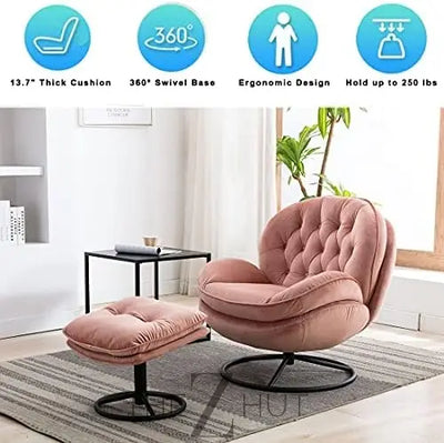 Baysitone Velvet Swivel Accent Chair with Ottoman Set, Modern Lounge Chair with Footrest, Comfy Armchair with 360 Degree Swiveling for Living Room, Bedroom, Reading Room, Home Office infinity Picks