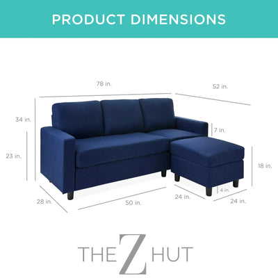Best Choice Products Upholstered Sectional Sofa for Home, Apartment, Dorm, Bonus Room, Compact Spaces w/Chaise Lounge, 3-Seat, L-Shape Design, Reversible Ottoman Bench, 680lb Capacity - Gray THE Z HUT