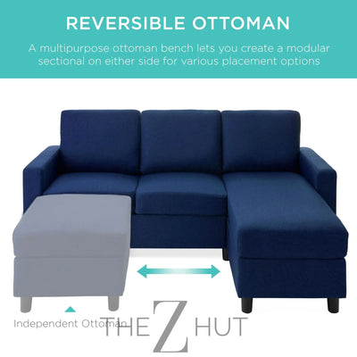Best Choice Products Upholstered Sectional Sofa for Home, Apartment, Dorm, Bonus Room, Compact Spaces w/Chaise Lounge, 3-Seat, L-Shape Design, Reversible Ottoman Bench, 680lb Capacity - Gray THE Z HUT