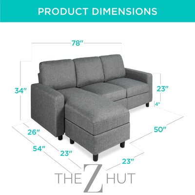 Best Choice Products Upholstered Sectional Sofa for Home, Apartment, Dorm, Bonus Room, Compact Spaces w/Chaise Lounge, 3-Seat, L-Shape Design, Reversible Ottoman Bench, 680lb Capacity - Gray THE Z HUT