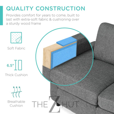 Best Choice Products Upholstered Sectional Sofa for Home, Apartment, Dorm, Bonus Room, Compact Spaces w/Chaise Lounge, 3-Seat, L-Shape Design, Reversible Ottoman Bench, 680lb Capacity - Gray THE Z HUT