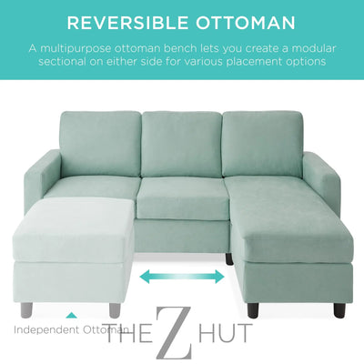 Best Choice Products Upholstered Sectional Sofa for Home, Apartment, Dorm, Bonus Room, Compact Spaces w/Chaise Lounge, 3-Seat, L-Shape Design, Reversible Ottoman Bench, 680lb Capacity - Gray THE Z HUT
