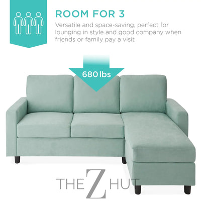 Best Choice Products Upholstered Sectional Sofa for Home, Apartment, Dorm, Bonus Room, Compact Spaces w/Chaise Lounge, 3-Seat, L-Shape Design, Reversible Ottoman Bench, 680lb Capacity - Gray THE Z HUT