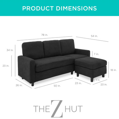 Best Choice Products Upholstered Sectional Sofa for Home, Apartment, Dorm, Bonus Room, Compact Spaces w/Chaise Lounge, 3-Seat, L-Shape Design, Reversible Ottoman Bench, 680lb Capacity - Gray THE Z HUT