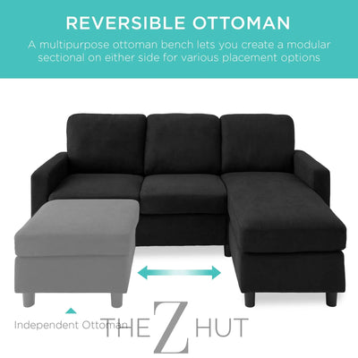 Best Choice Products Upholstered Sectional Sofa for Home, Apartment, Dorm, Bonus Room, Compact Spaces w/Chaise Lounge, 3-Seat, L-Shape Design, Reversible Ottoman Bench, 680lb Capacity - Gray THE Z HUT