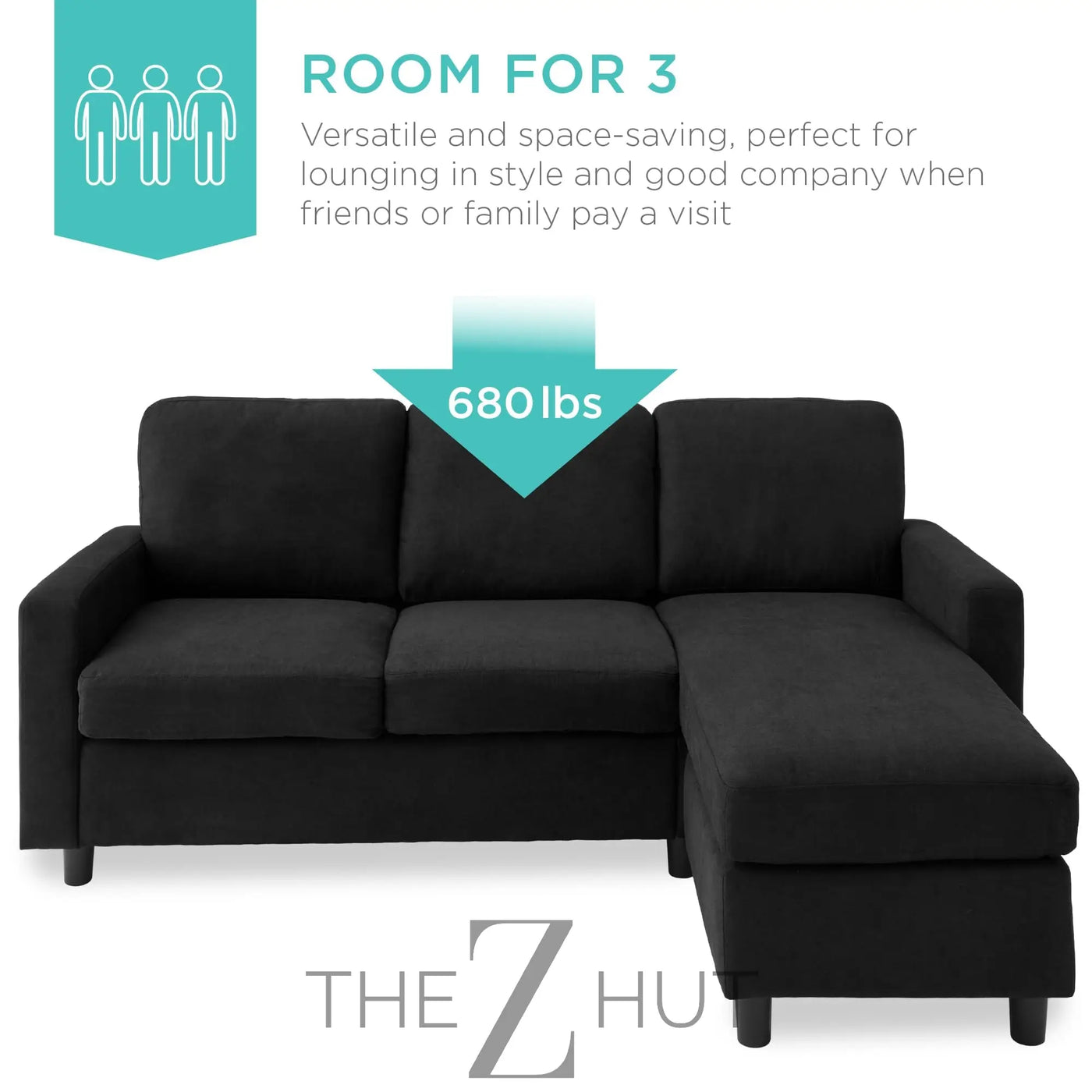 Best Choice Products Upholstered Sectional Sofa for Home, Apartment, Dorm, Bonus Room, Compact Spaces w/Chaise Lounge, 3-Seat, L-Shape Design, Reversible Ottoman Bench, 680lb Capacity - Gray THE Z HUT