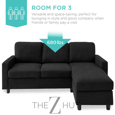 Best Choice Products Upholstered Sectional Sofa for Home, Apartment, Dorm, Bonus Room, Compact Spaces w/Chaise Lounge, 3-Seat, L-Shape Design, Reversible Ottoman Bench, 680lb Capacity - Gray THE Z HUT