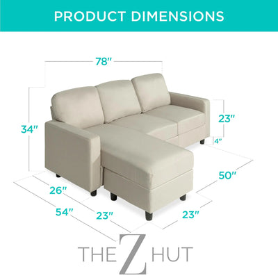 Best Choice Products Upholstered Sectional Sofa for Home, Apartment, Dorm, Bonus Room, Compact Spaces w/Chaise Lounge, 3-Seat, L-Shape Design, Reversible Ottoman Bench, 680lb Capacity - Gray THE Z HUT