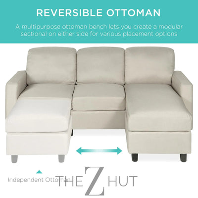 Best Choice Products Upholstered Sectional Sofa for Home, Apartment, Dorm, Bonus Room, Compact Spaces w/Chaise Lounge, 3-Seat, L-Shape Design, Reversible Ottoman Bench, 680lb Capacity - Gray THE Z HUT