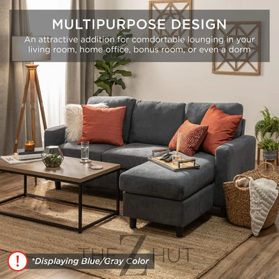 Best Choice Products Upholstered Sectional Sofa for Home, Apartment, Dorm, Bonus Room, Compact Spaces w/Chaise Lounge, 3-Seat, L-Shape Design, Reversible Ottoman Bench, 680lb Capacity - Gray THE Z HUT