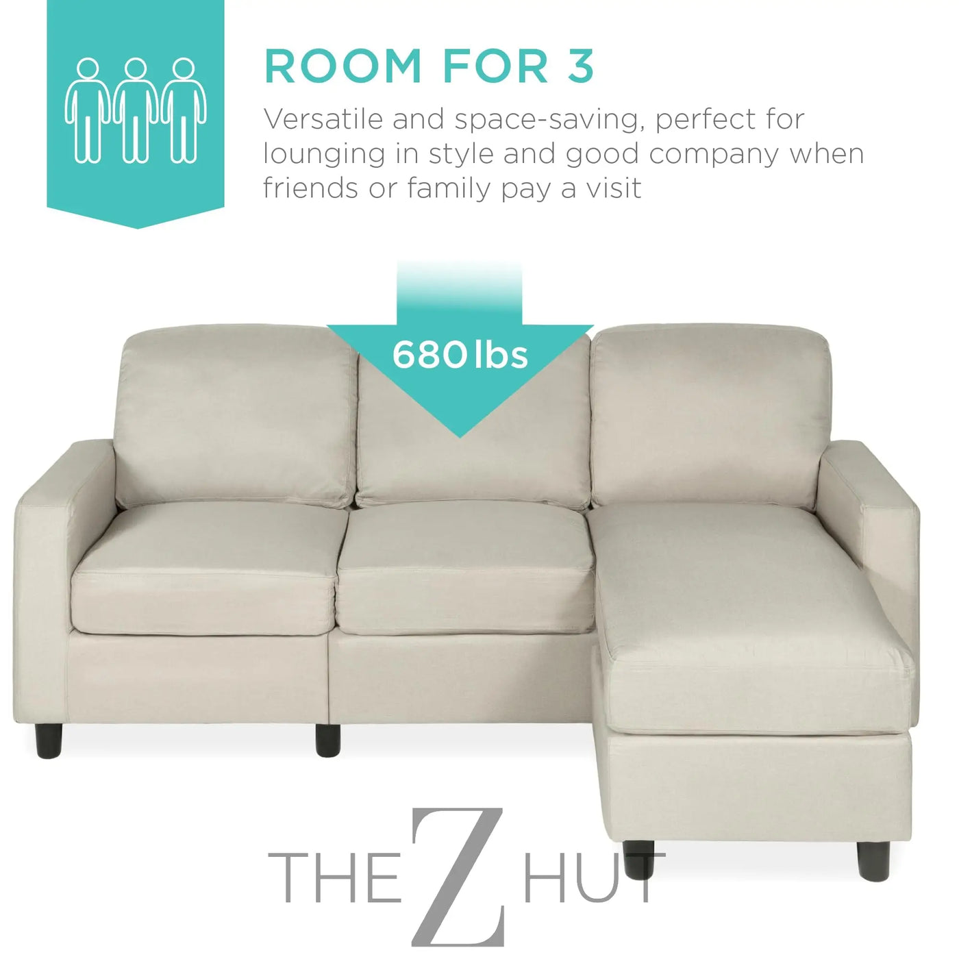 Best Choice Products Upholstered Sectional Sofa for Home, Apartment, Dorm, Bonus Room, Compact Spaces w/Chaise Lounge, 3-Seat, L-Shape Design, Reversible Ottoman Bench, 680lb Capacity - Gray THE Z HUT