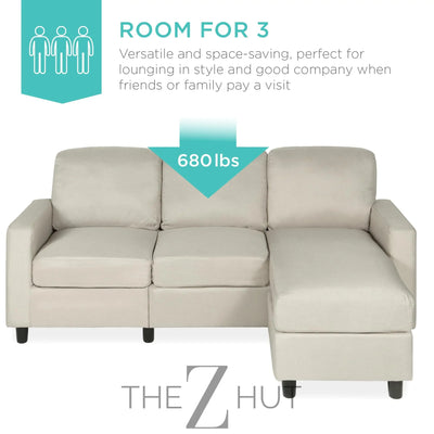 Best Choice Products Upholstered Sectional Sofa for Home, Apartment, Dorm, Bonus Room, Compact Spaces w/Chaise Lounge, 3-Seat, L-Shape Design, Reversible Ottoman Bench, 680lb Capacity - Gray THE Z HUT