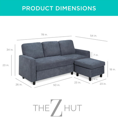 Best Choice Products Upholstered Sectional Sofa for Home, Apartment, Dorm, Bonus Room, Compact Spaces w/Chaise Lounge, 3-Seat, L-Shape Design, Reversible Ottoman Bench, 680lb Capacity - Gray THE Z HUT