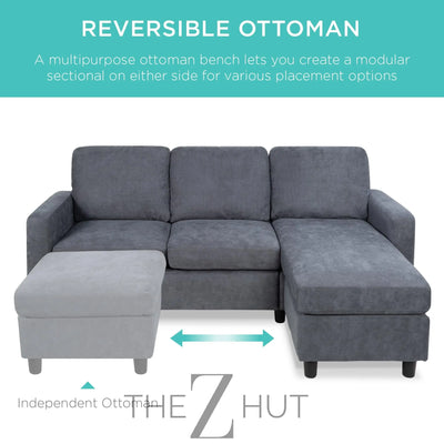 Best Choice Products Upholstered Sectional Sofa for Home, Apartment, Dorm, Bonus Room, Compact Spaces w/Chaise Lounge, 3-Seat, L-Shape Design, Reversible Ottoman Bench, 680lb Capacity - Gray THE Z HUT