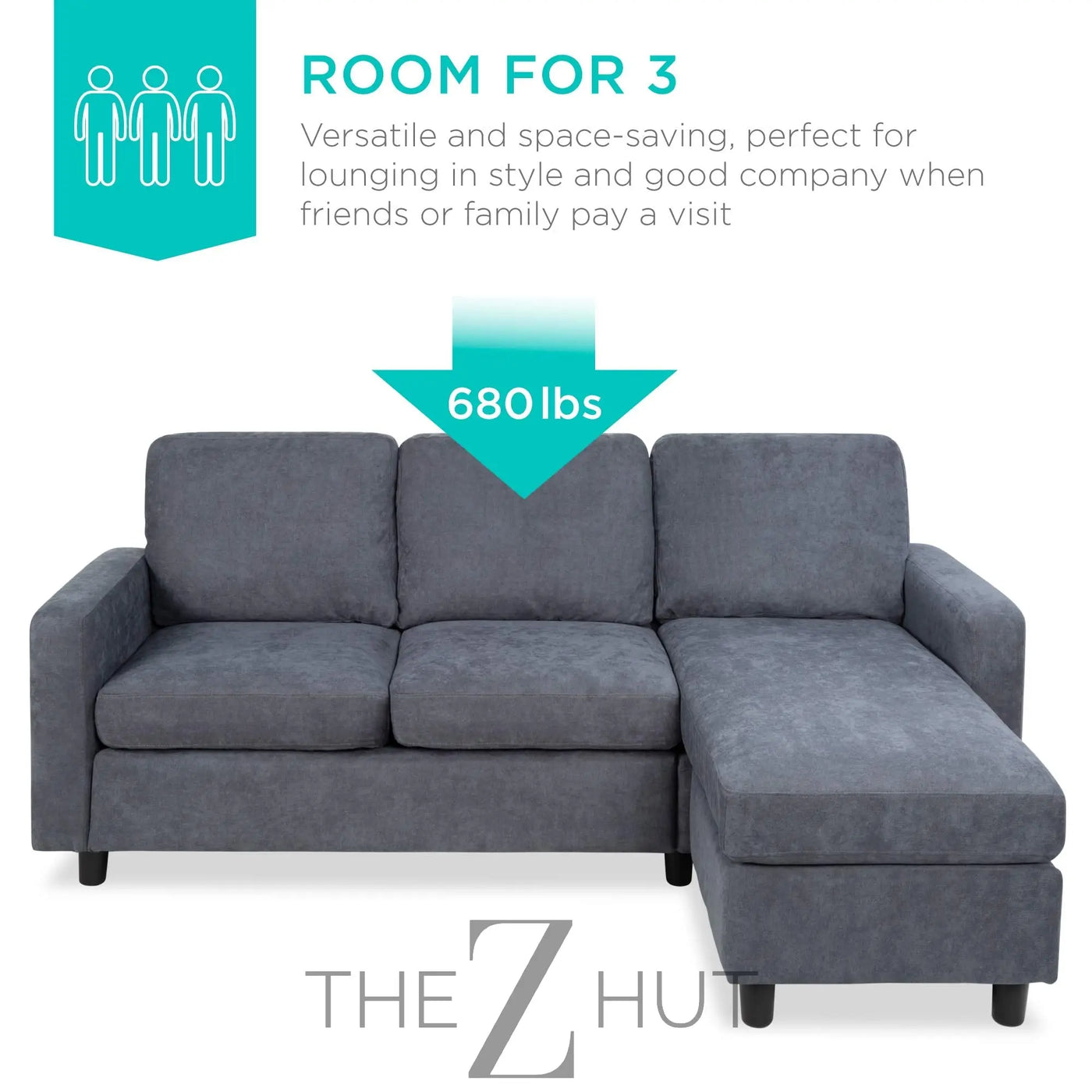 Best Choice Products Upholstered Sectional Sofa for Home, Apartment, Dorm, Bonus Room, Compact Spaces w/Chaise Lounge, 3-Seat, L-Shape Design, Reversible Ottoman Bench, 680lb Capacity - Gray THE Z HUT