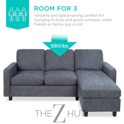 Best Choice Products Upholstered Sectional Sofa for Home, Apartment, Dorm, Bonus Room, Compact Spaces w/Chaise Lounge, 3-Seat, L-Shape Design, Reversible Ottoman Bench, 680lb Capacity - Gray THE Z HUT
