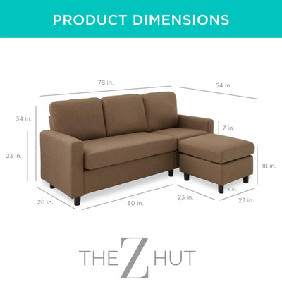 Best Choice Products Upholstered Sectional Sofa for Home, Apartment, Dorm, Bonus Room, Compact Spaces w/Chaise Lounge, 3-Seat, L-Shape Design, Reversible Ottoman Bench, 680lb Capacity - Gray THE Z HUT