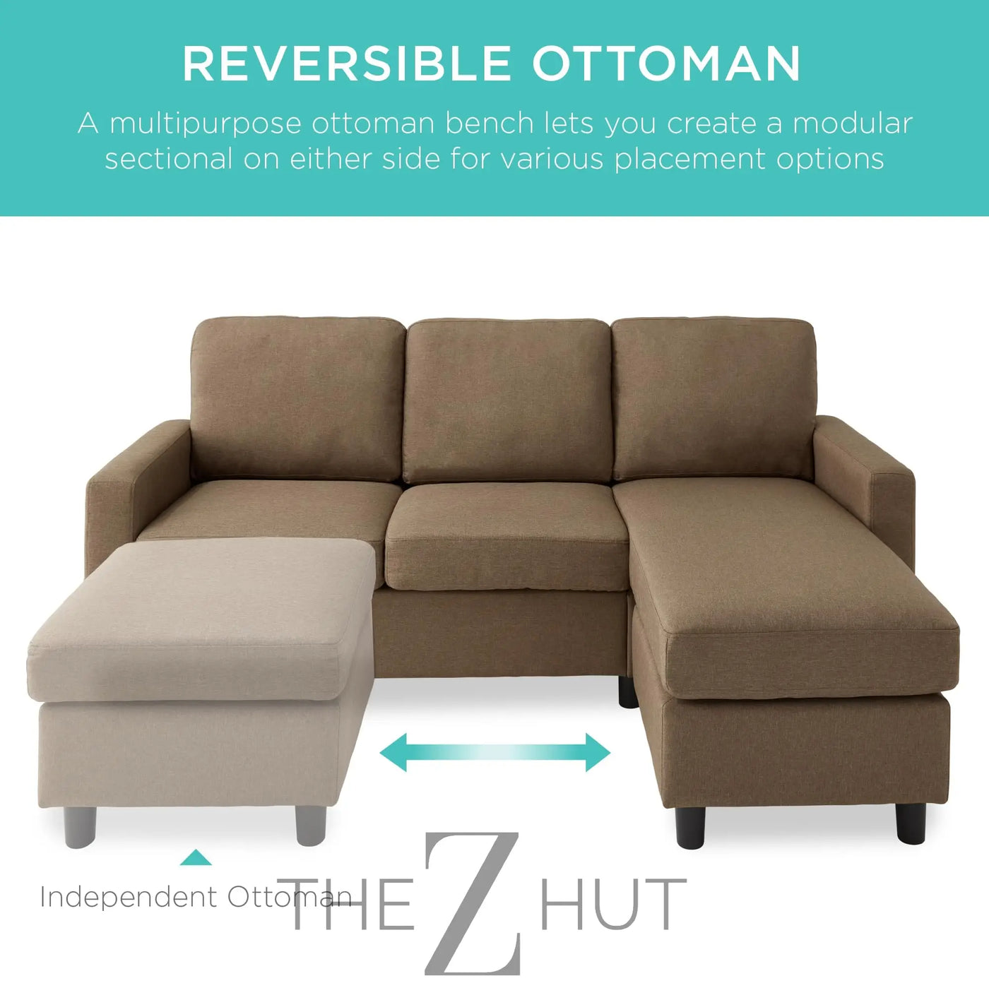 Best Choice Products Upholstered Sectional Sofa for Home, Apartment, Dorm, Bonus Room, Compact Spaces w/Chaise Lounge, 3-Seat, L-Shape Design, Reversible Ottoman Bench, 680lb Capacity - Gray THE Z HUT